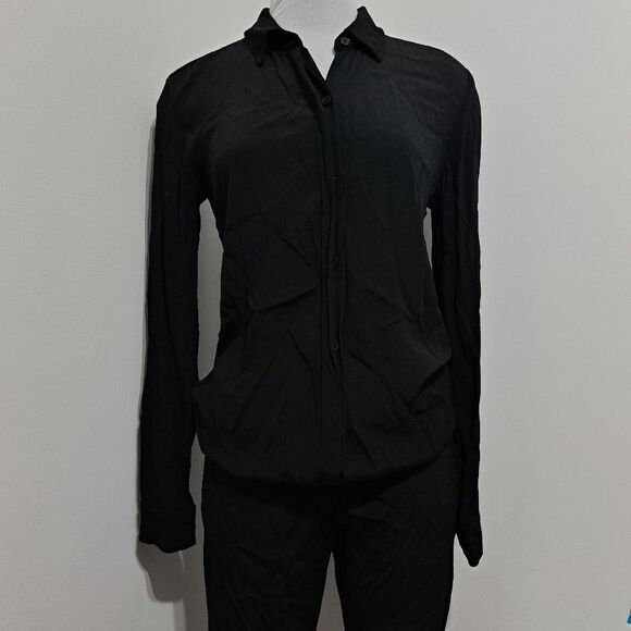 Monrow Crepe Long Sleeve Moto Boho Jumpsuit Small Black NWT - Picture 12 of 16